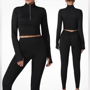 Women's 2 piece Set leggings and crop Top Size M black
